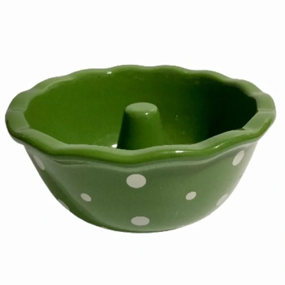 TEMP-TATIONS Ovenware Baking Mini by Green  White Polka Dots 2.5 x 5.5 in